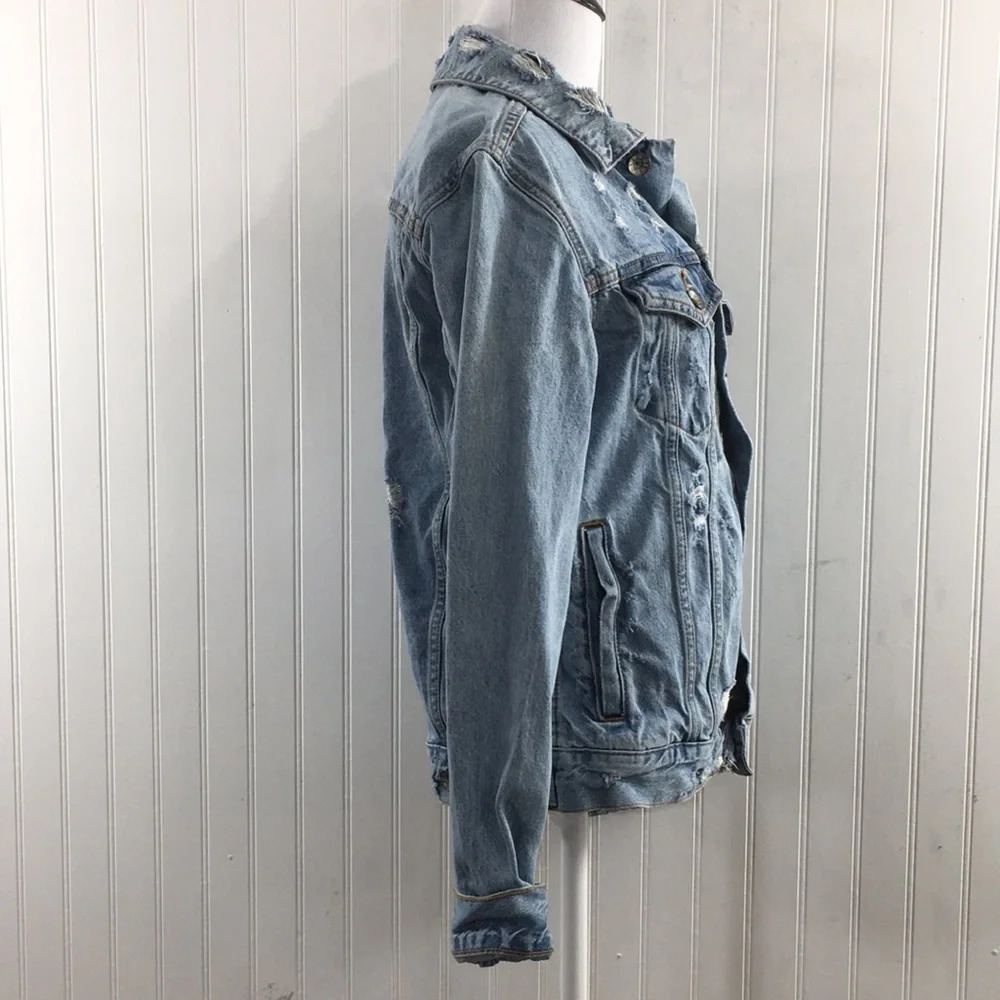 BDG Jean Jacket Womens XS Button Front Light Wash Cotton Distressed Denim - Picture 2 of 11